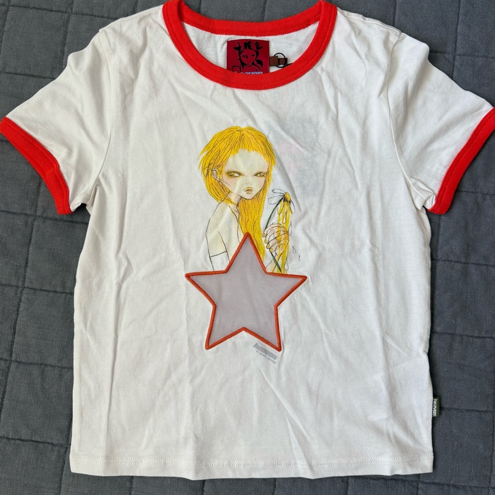 Marc Jacobs White Tee with Red Trim and Graphic